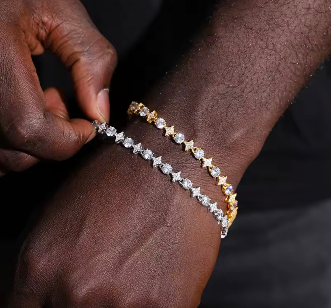 Iced Out Star And Stone Tennis Bracelet By Diamond District Cartel