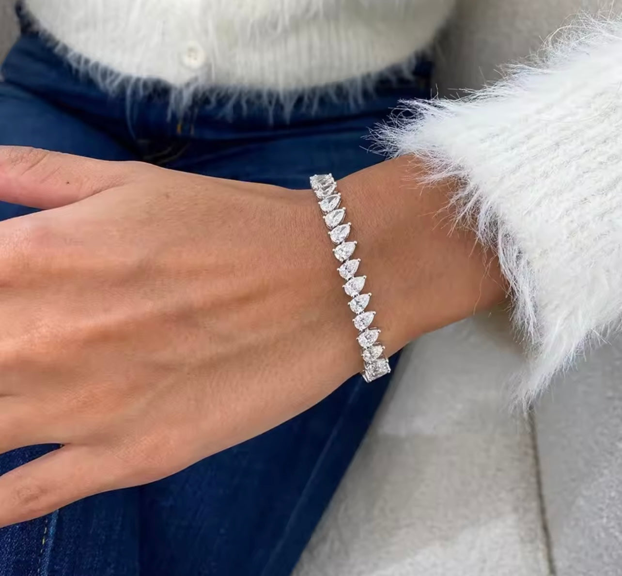 Iced Out Angled Pear Diamond Bracelet By Diamond District Cartel