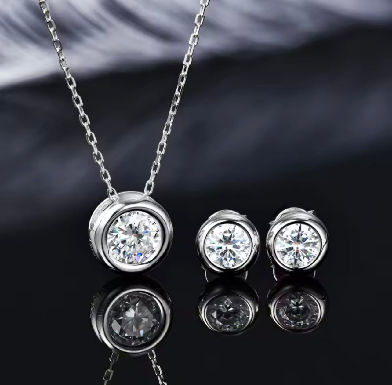 Iced Out Three-Piece Round Cut Necklace & Earring Set By Diamond District Cartel