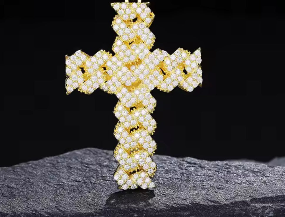 Iced Out Cuban Crucifix Pendant By Diamond District Cartel