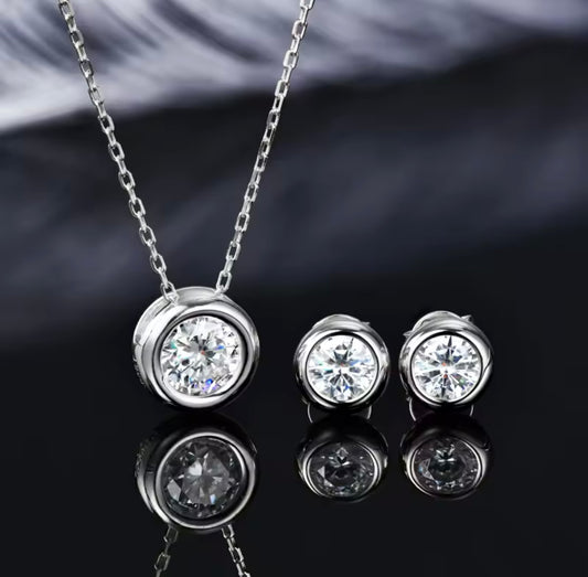 Iced Out Three-Piece Round Cut Necklace & Earring Set By Diamond District Cartel