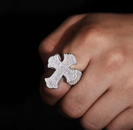 Gentlemen’s Iced Out Baguette Crucifix Ring By Diamond District Cartel