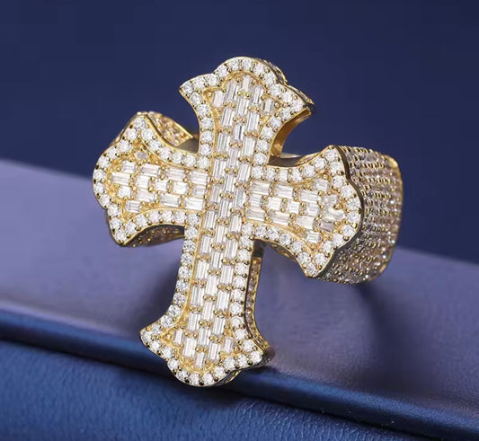 Gentlemen’s Iced Out Baguette Crucifix Ring By Diamond District Cartel